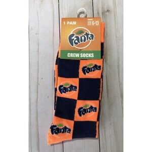 Fanta Orange Soda Pop Novelty Funky Crew Socks Sz 6-13 Adult Pair Coca-Cola NEW